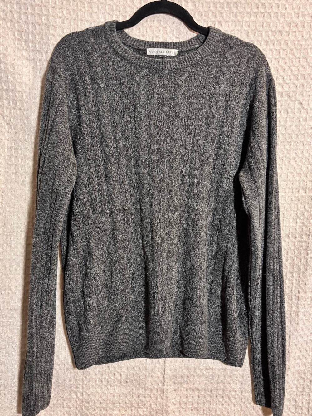 Geoffrey Beene Men's Gray Cable Knit Crewneck Sweater